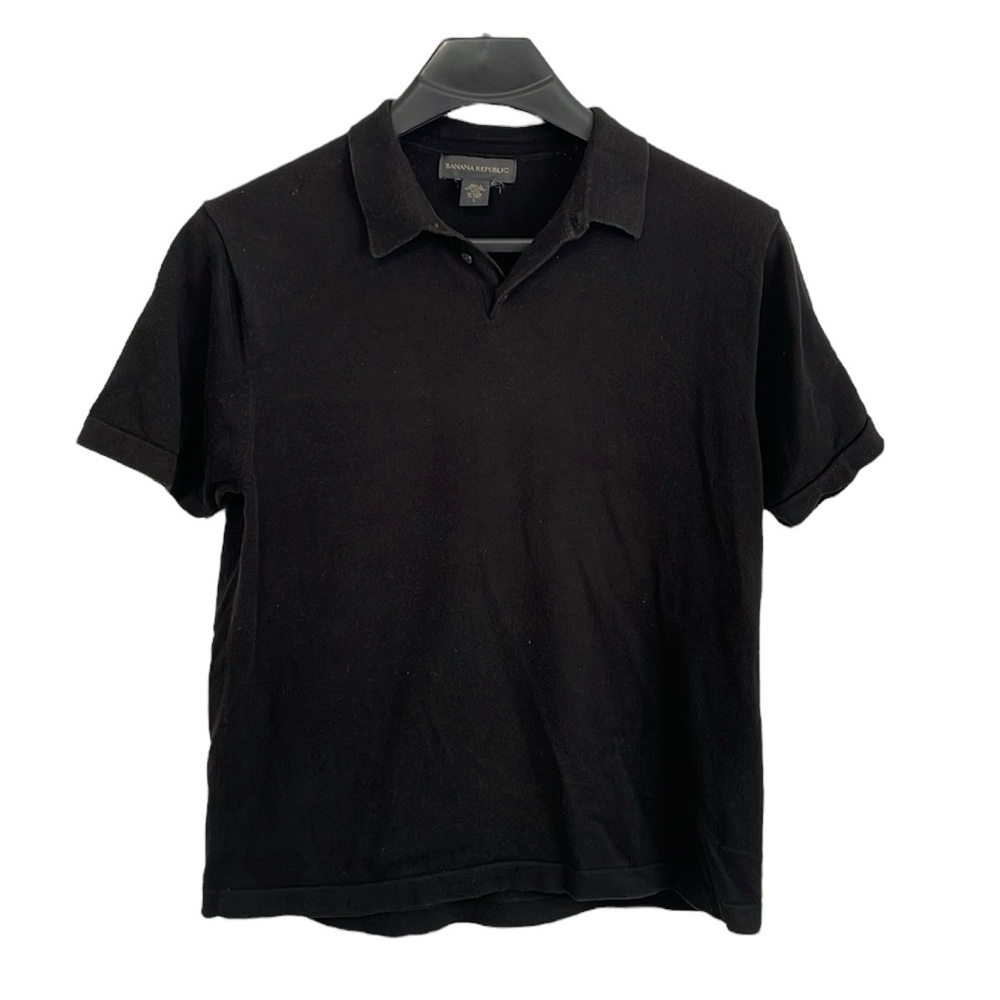 Banana Republic Men's Size Large black knit short sleeve polo shirt sweater.